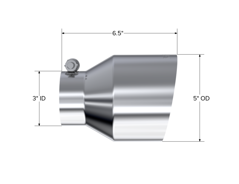 MBRP Universal T304 Stainless Steel Tip, 3in ID / 5in OD Out / 6.5in Length / Angle Cut Single Wall-SR1 Performance