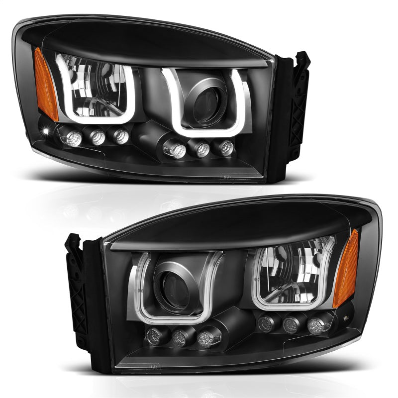 ANZO 2006-2008 Dodge Ram 1500 Projector Headlights w/ U-Bar Black-SR1 Performance