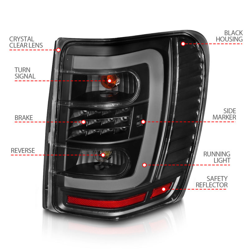 ANZO 1999-2004 Jeep Grand Cherokee LED Tail Lights w/ Light Bar Black Housing Clear Lens-SR1 Performance