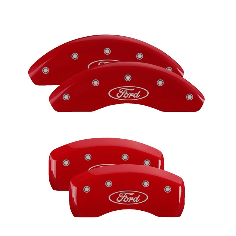 MGP 4 Caliper Covers Engraved Front & Rear Ford Oval Red Finish Silver Char 21 Ford Bronco Sport-SR1 Performance