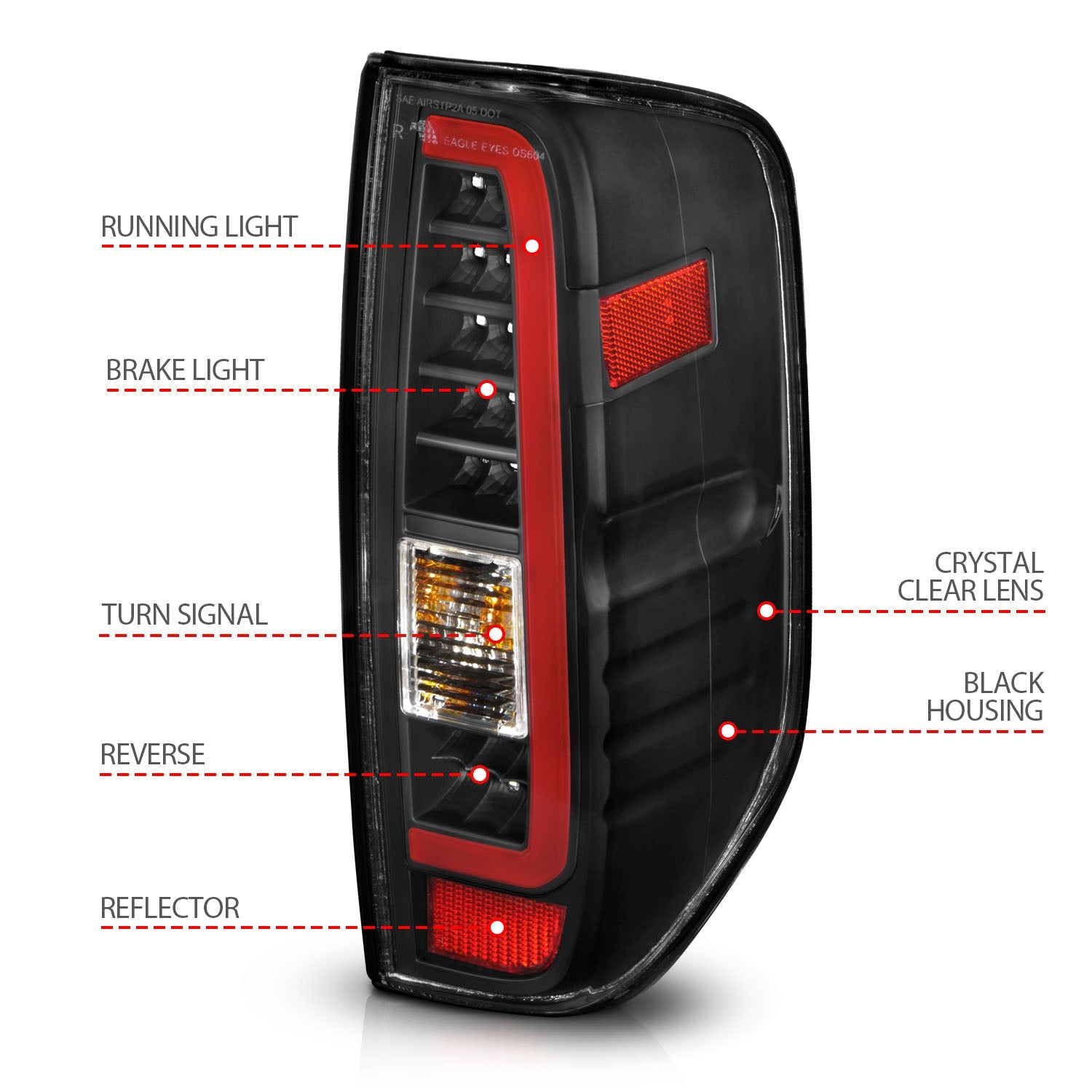 NISSAN FRONTIER 05-21 / SUZUKI EQUATOR 09-12 LED C BAR TAIL LIGHTS BLACK CLEAR LENS