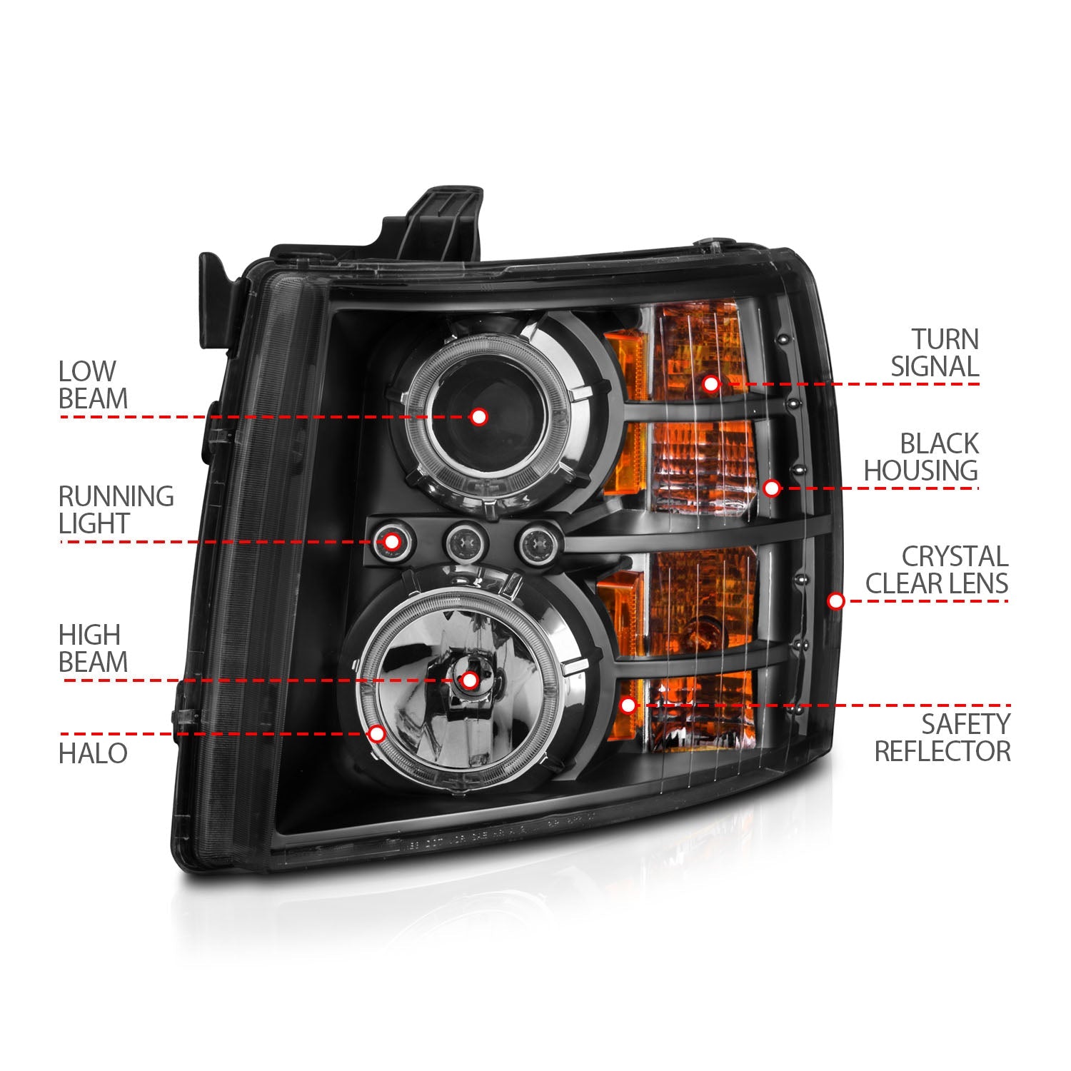 CHEVY SILVERADO 1500 07-13 / 2500HD/3500HD 07-14 PROJECTOR HALO HEADLIGHTS BLACK