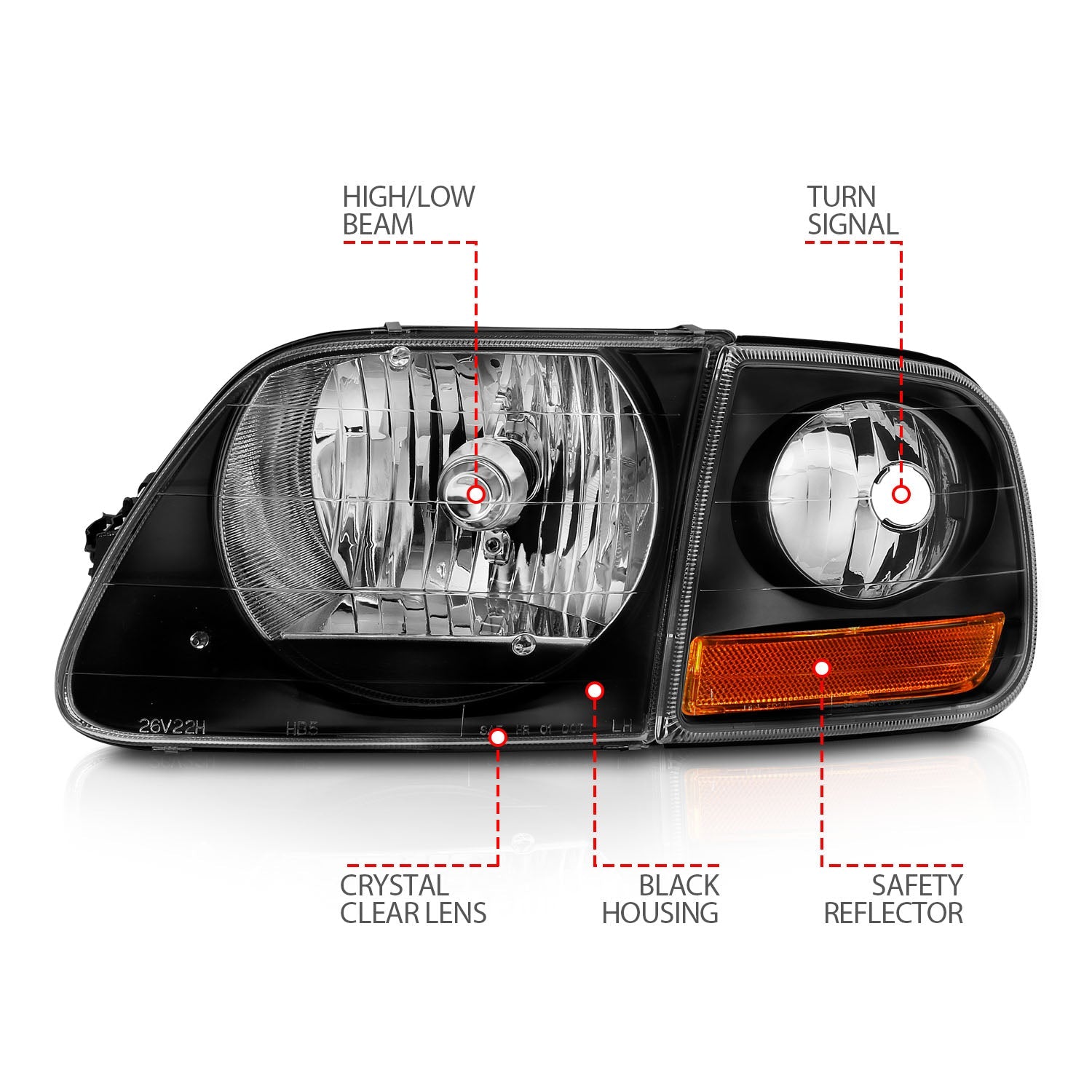 FORD F-150 97-03 CRYSTAL HEADLIGHTS BLACK W/ PARKING LIGHTS