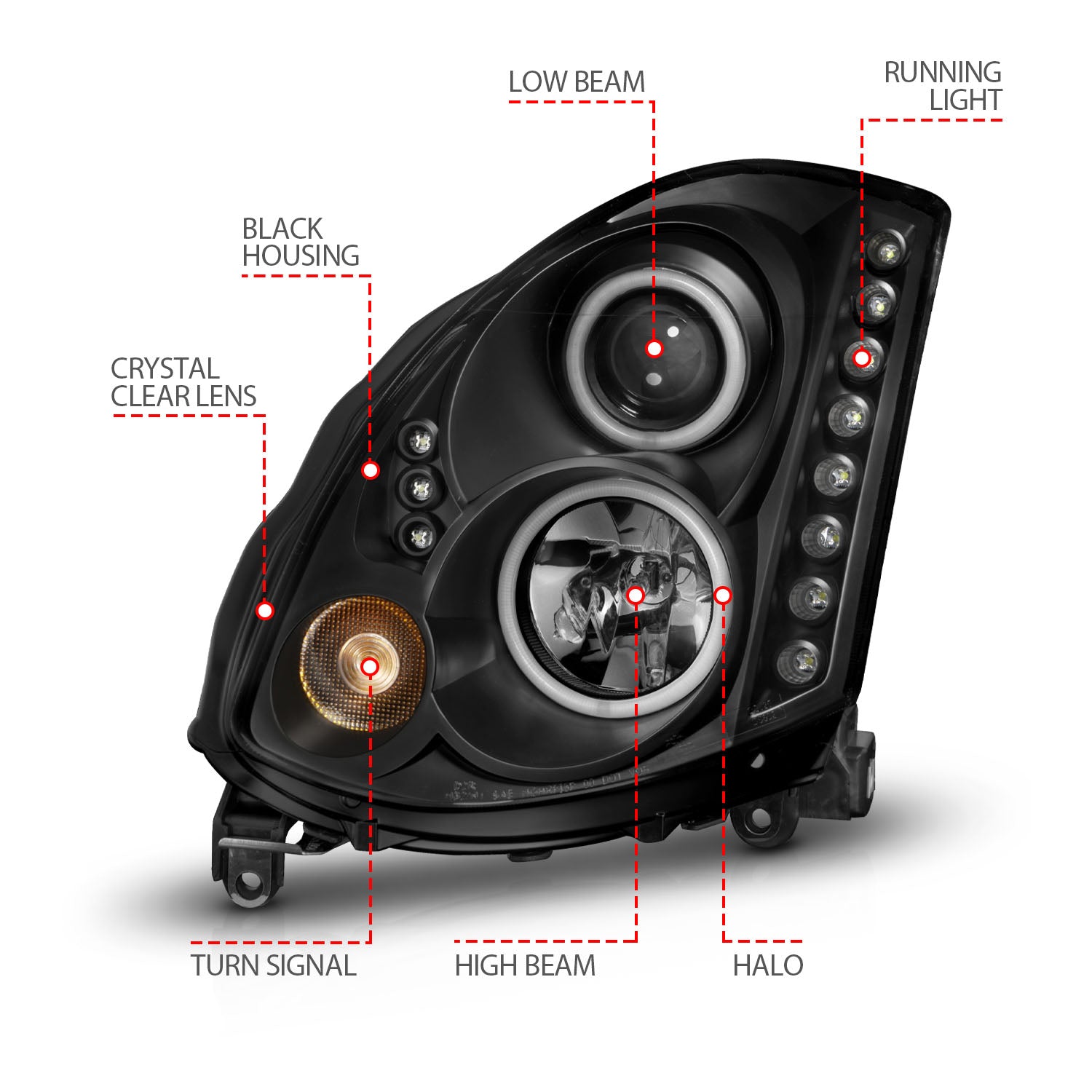INFINITI G35 03-07 2DR PROJECTOR HEADLIGHTS BLACK W/ RX HALO (FOR HID, HID KIT NOT INCLUDED)