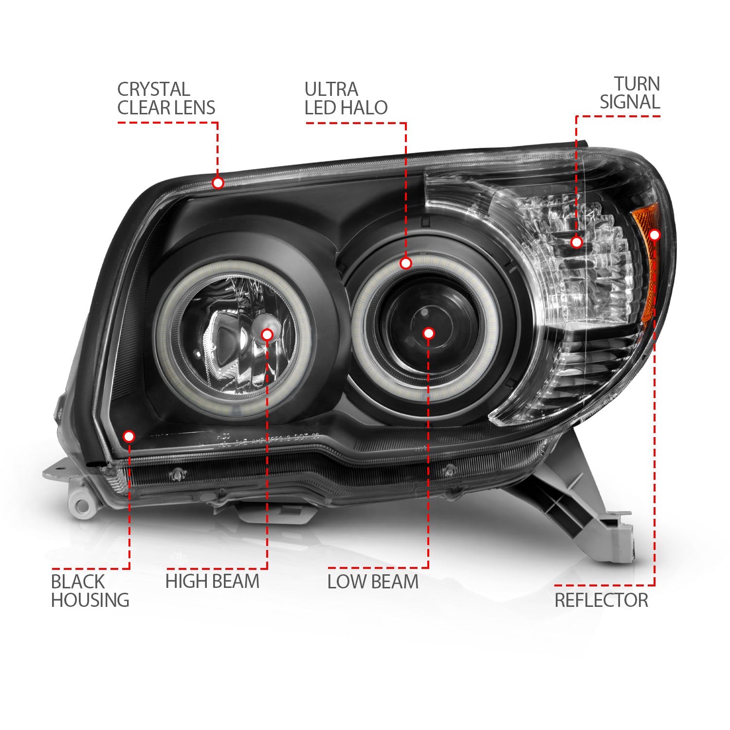 TOYOTA 4RUNNER 06-09 PROJECTOR HEADLIGHTS BLACK W/ RX HALO (NO BULBS INCLUDED)