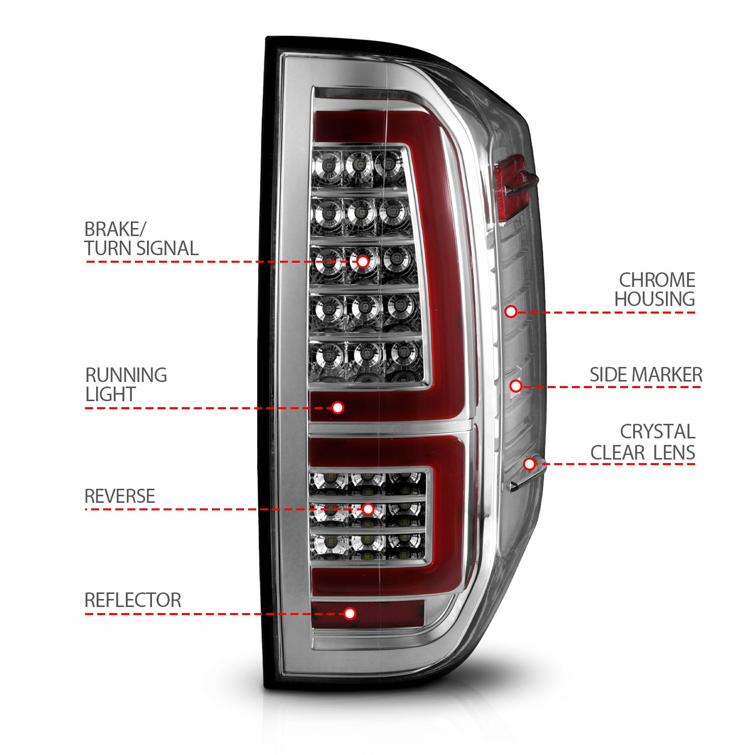 TOYOTA TUNDRA 14-21 FULL LED BAR STYLE TAIL LIGHTS CHROME CLEAR LENS W/ SEQUENTIAL SIGNAL (RED LIGHT BAR)