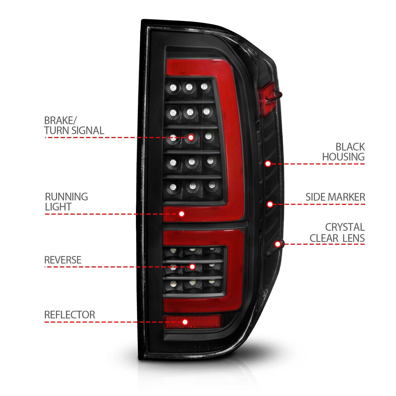 TOYOTA TUNDRA 14-21 FULL LED TAIL LIGHTS BLACK W/ SEQUENTIAL SIGNAL (RED LIGHT BAR)