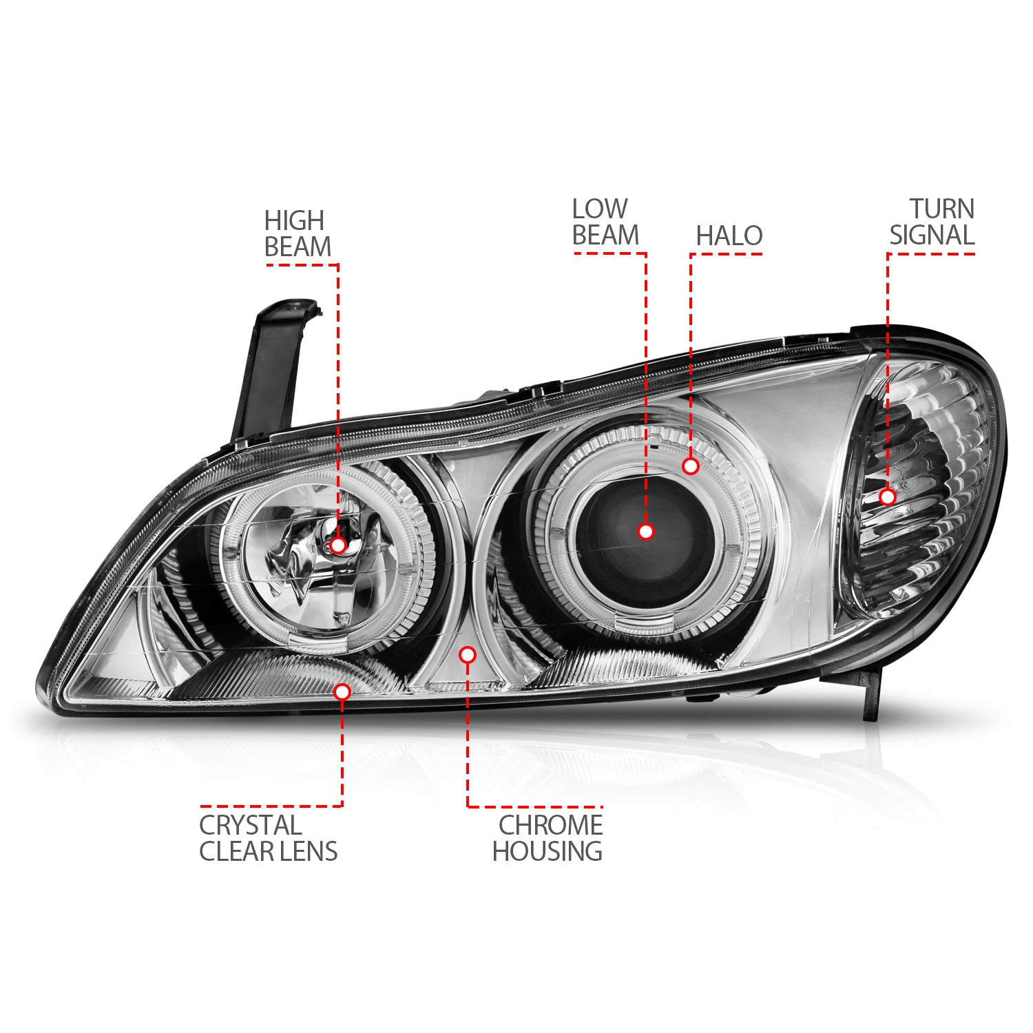 INFINITI I-30 00-01 / I-35 02-04 PROJECTOR HALO HEADLIGHTS CHROME