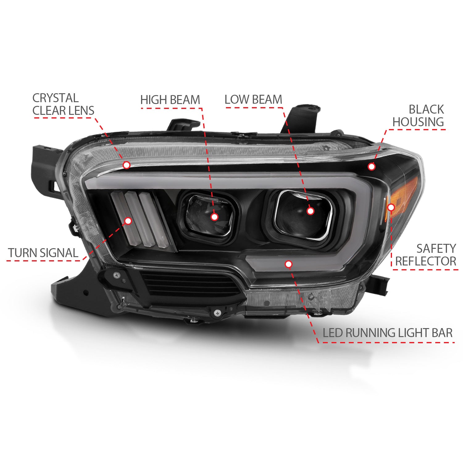 TOYOTA TACOMA 16-23 PROJECTOR PLANK STYLE HEADLIGHTS BLACK (FOR HALOGEN VERSION W/ LED DRL)