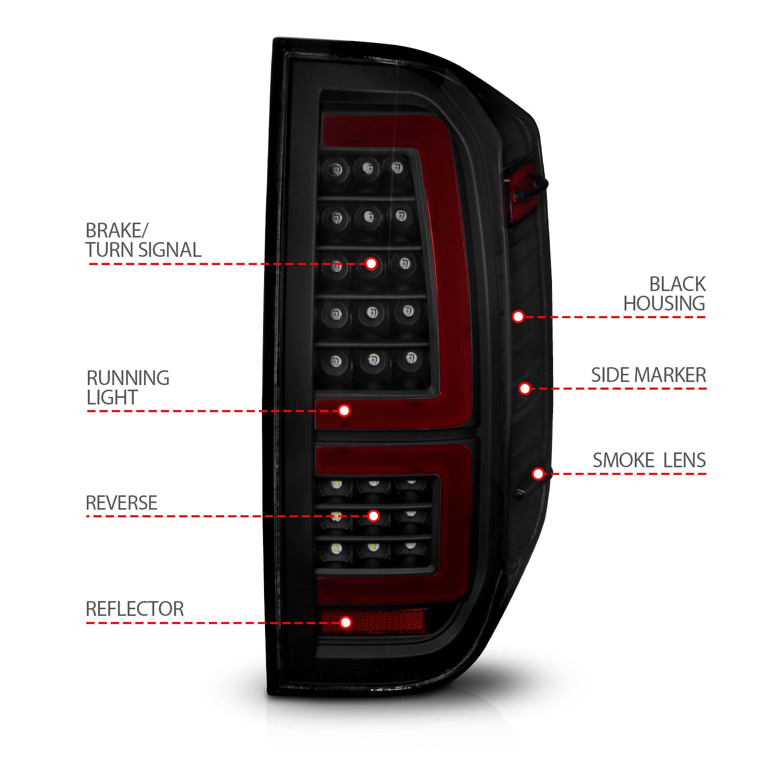 TOYOTA TUNDRA 14-21 FULL LED TAIL LIGHTS BLACK SMOKE LENS W/ SEQUENTIAL SIGNAL (RED LIGHT BAR)