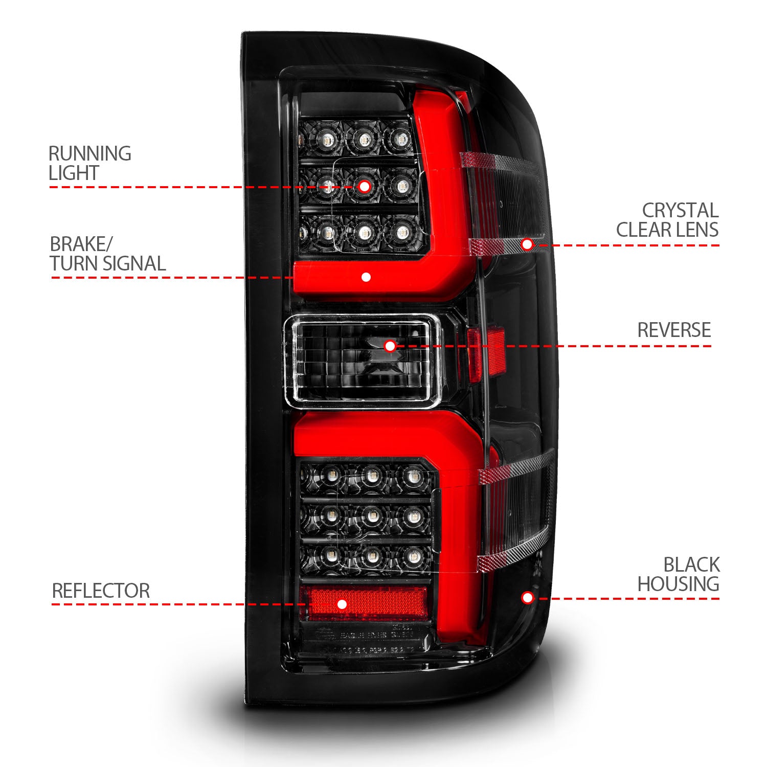 CHEVY SILVERADO 1500 14-18 / 2500HD/3500HD 15-19 / GMC SIERRA 2500HD/3500HD DUALLY 15-19 LED TAIL LIGHTS BLACK CLEAR LENS W/ SEQUENTIAL SIGNAL