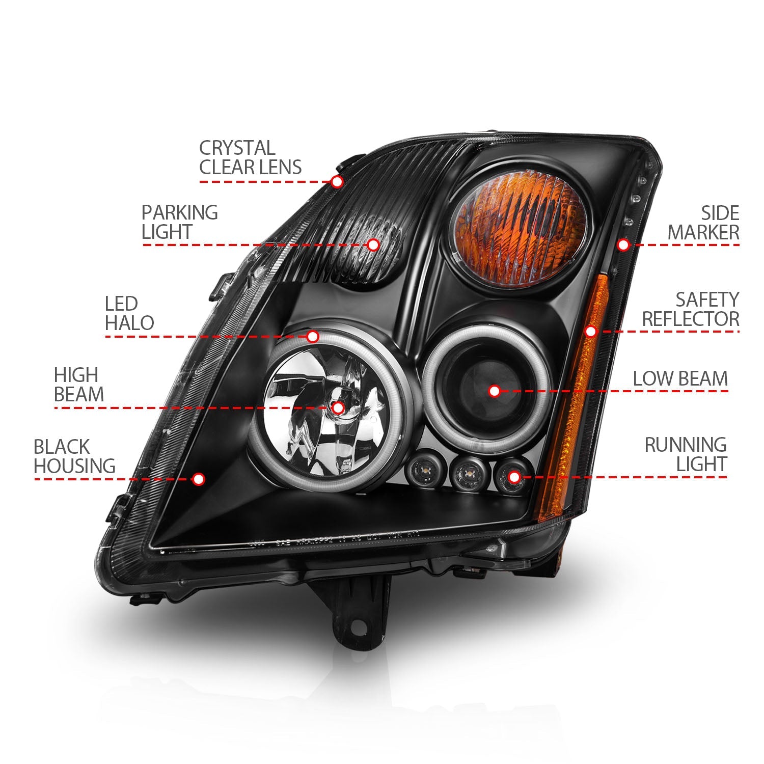 NISSAN SENTRA 07-12 PROJECTOR HEADLIGHTS BLACK W/ RX HALO