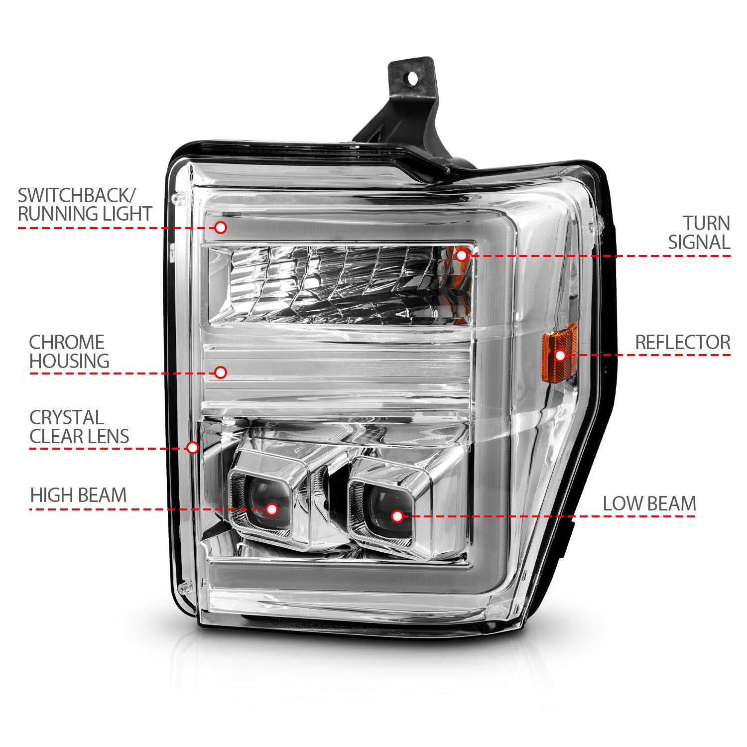 FORD SUPER DUTY 08-10 PROJECTOR SWITCHBACK PLANK STYLE HEADLIGHTS CHROME
