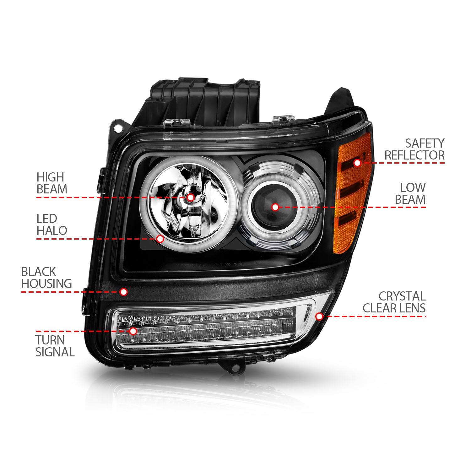 DODGE NITRO 07-12 PROJECTOR HEADLIGHTS BLACK G2 W/ RX HALO & LED SIGNAL