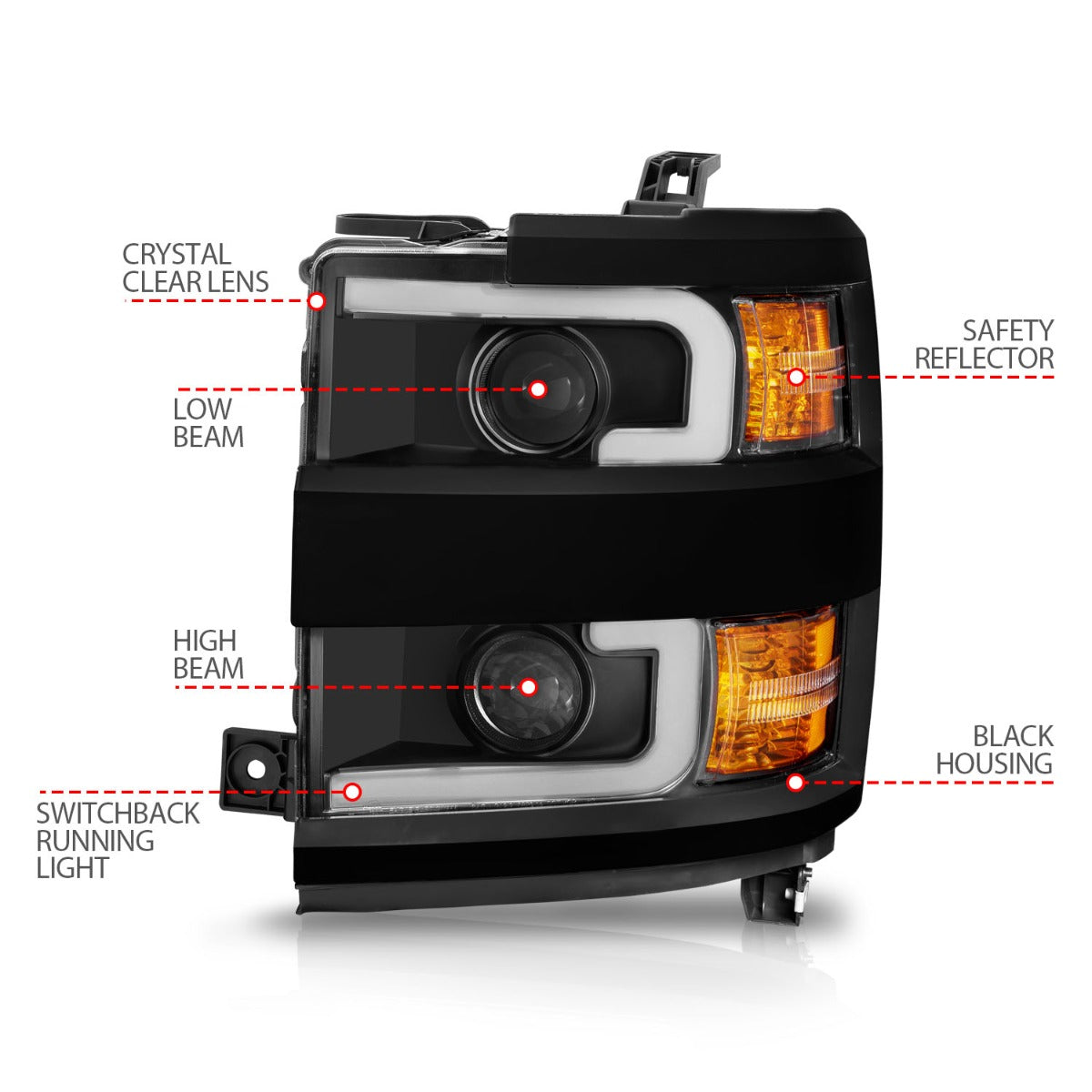 CHEVY SILVERADO 15-19 2500HD/3500HD PROJECTOR SWITCHBACK HEADLIGHTS BLACK(GLOSS BLACK TRIM)(HALOGEN MODELS ONLY)