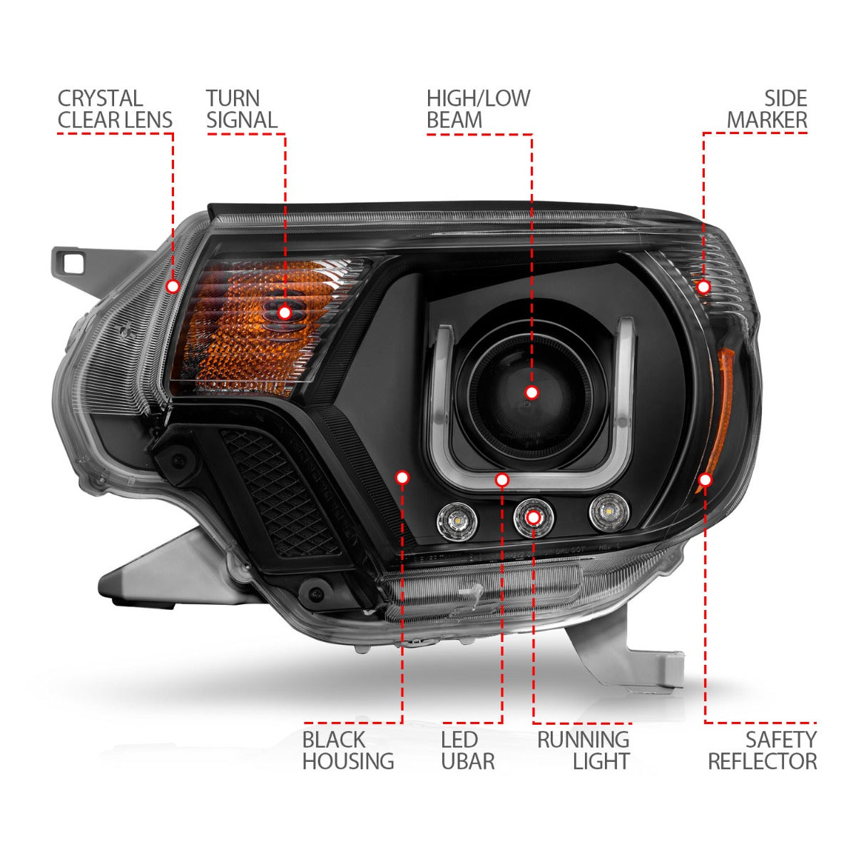 TOYOTA TACOMA 12-15 PROJECTOR U-BAR HEADLIGHTS BLACK