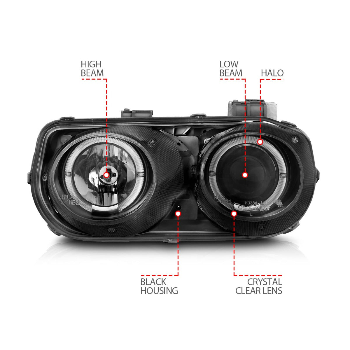 ACURA INTEGRA 94-97 PROJECTOR HALO HEADLIGHTS BLACK