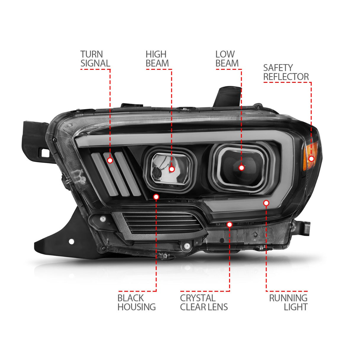 TOYOTA TACOMA 16-23 PROJECTOR PLANK STYLE HEADLIGHT BLACK (FOR HALOGEN VERSION W/ HALOGEN DRL)