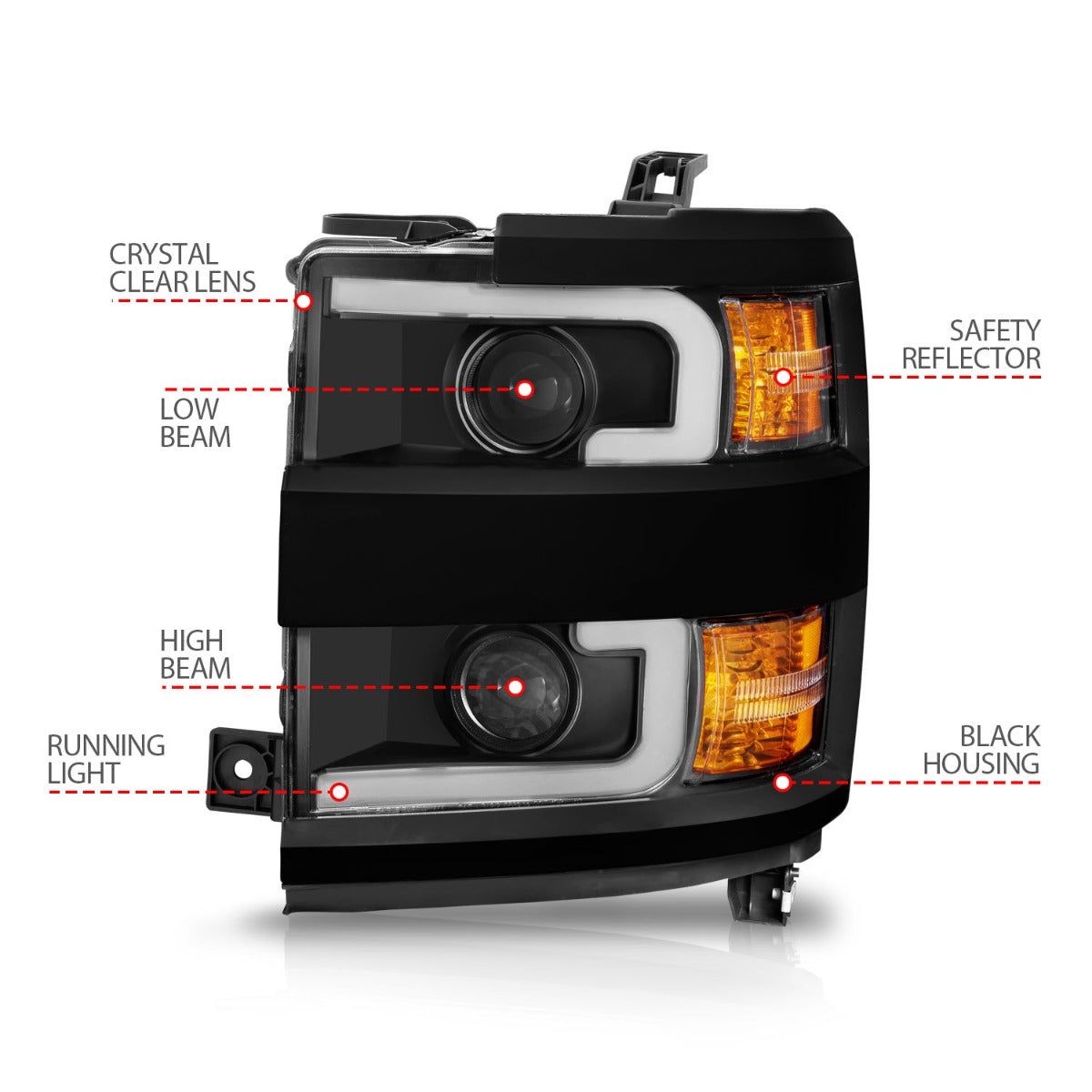 CHEVY SILVERADO 15-19 2500DH/3500HD PROJECTOR PLANK HEADLIGHT BLACK(MATTE BLACK TRIM)(HALOGEN MODELS ONLY)