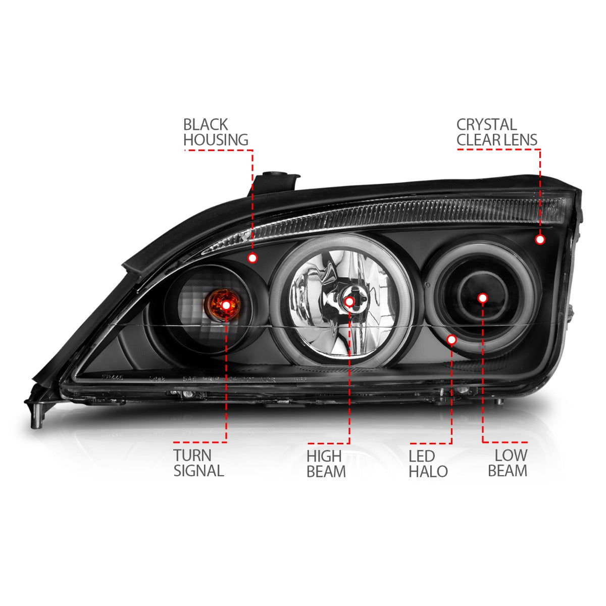 FORD FOCUS ZX4 05-07 4DR PROJECTOR HEADLIGHTS BLACK W/ RX HALO