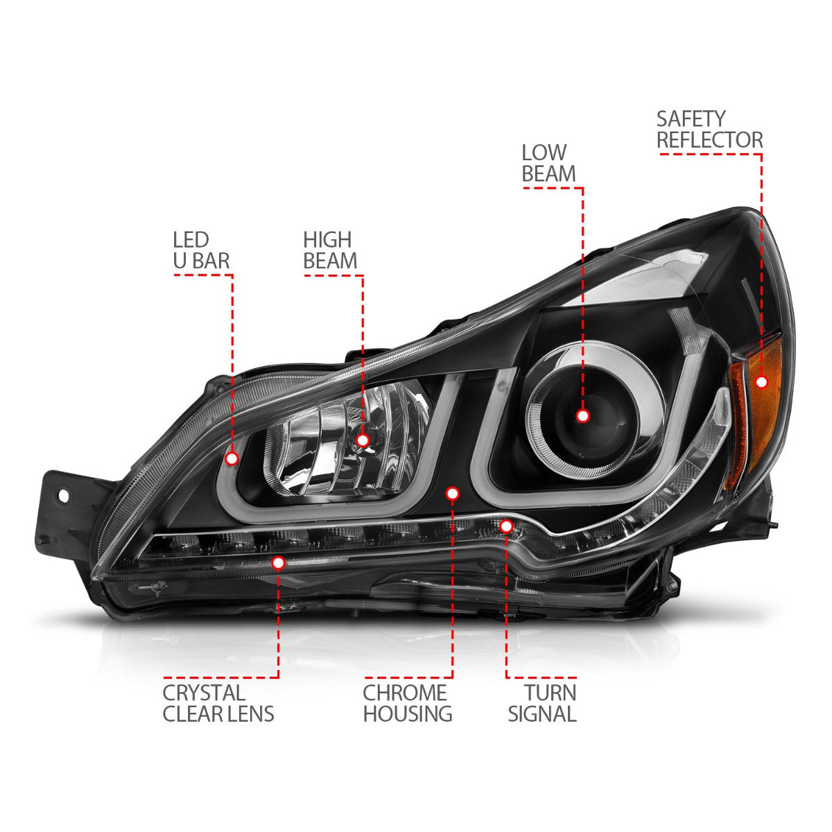 SUBARU OUTBACK/ LEGACY 10-12 PROJECTOR U-BAR HEADLIGHTS BLACK W/ LED SIGNAL
