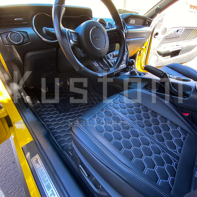 2015-Up Ford Mustang Premium Honeycomb Leather Floor Mat Liners