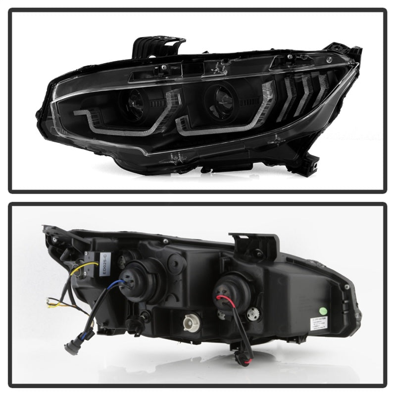Spyder Honda Civic 16- 2DR/4DR/Hatchback Projector Headlights - Black PRO-YD-HC16SI-SEQGR-BK-SR1 Performance