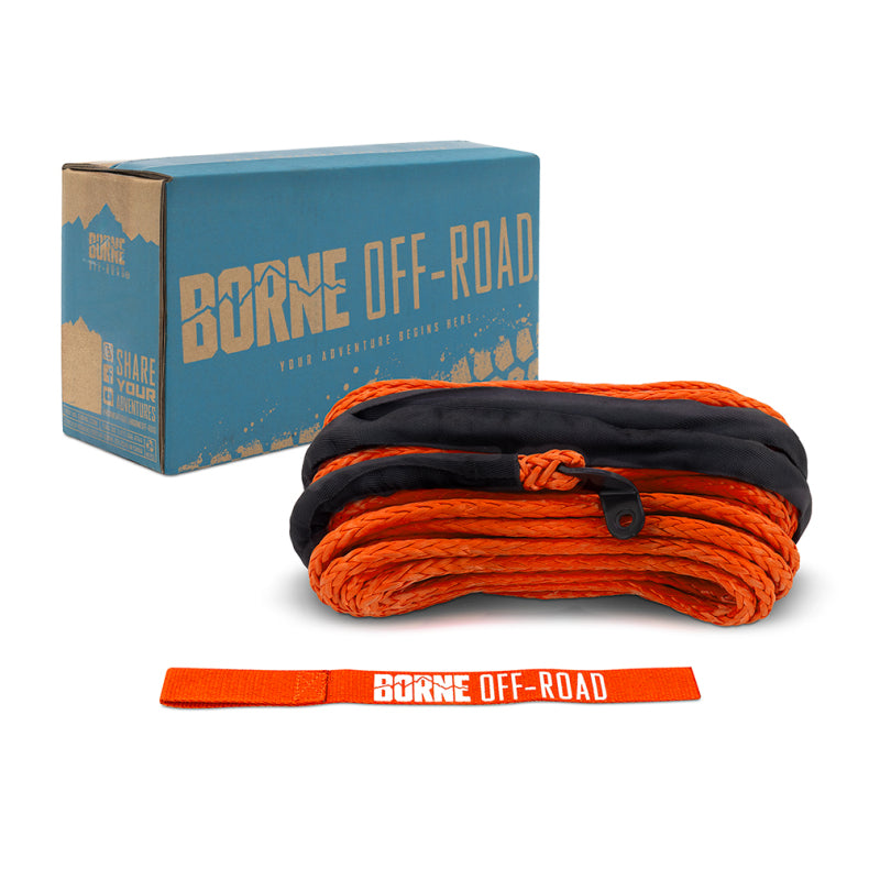 Borne Off-Road Synthetic Rope 3/8 inch x 85 ft Orange for Automotive Recovery and Off-Road Use