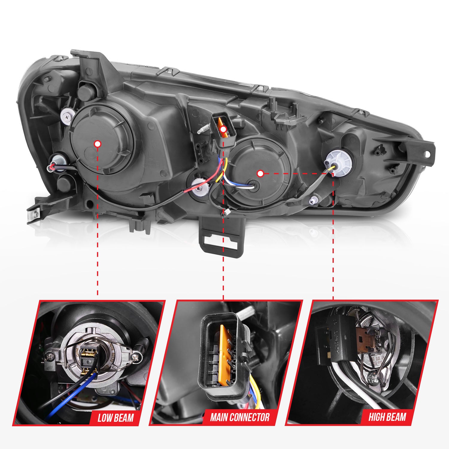 MITSUBISHI LANCER 08-15 PROJECTOR HEADLIGHTS BLACK W/ RX HALO