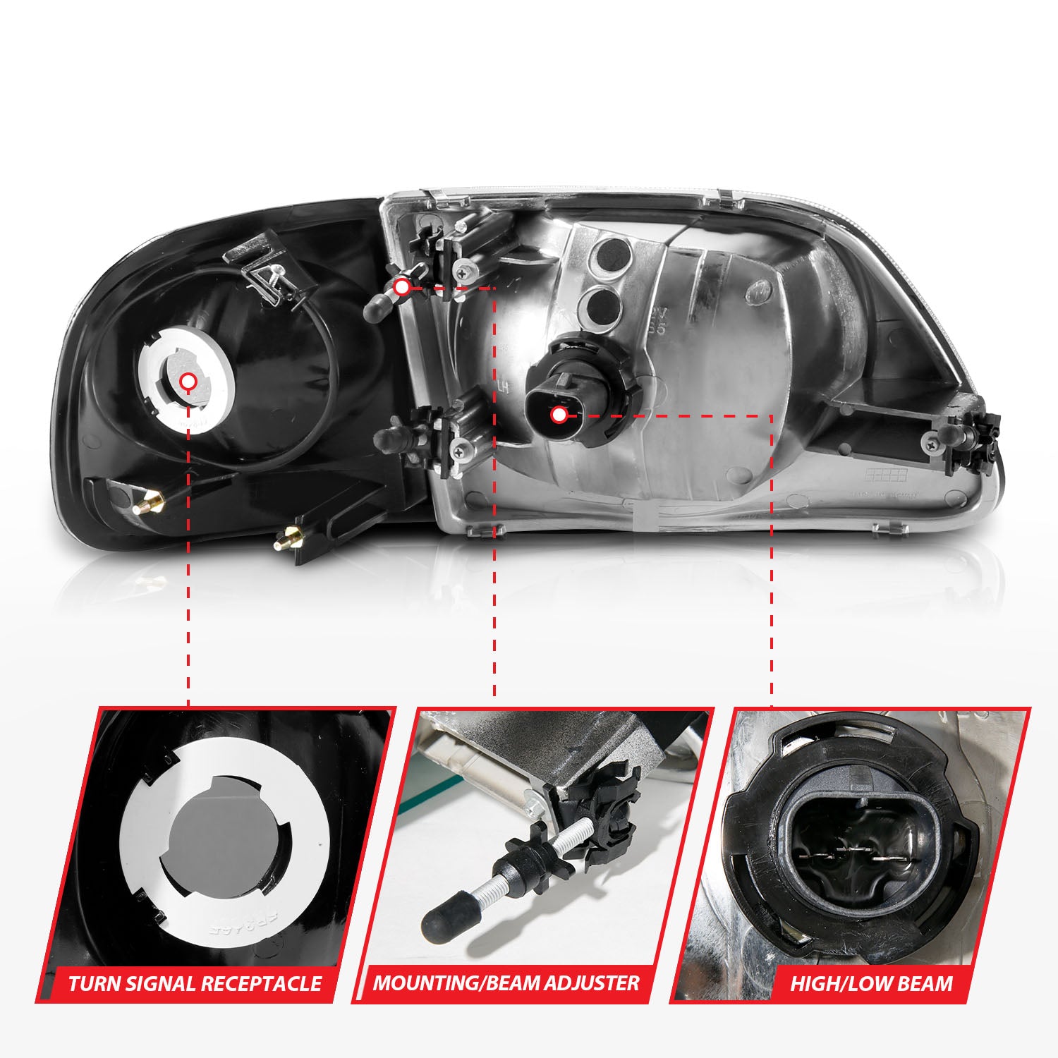 FORD F-150 97-03 CRYSTAL HEADLIGHTS BLACK W/ PARKING LIGHTS
