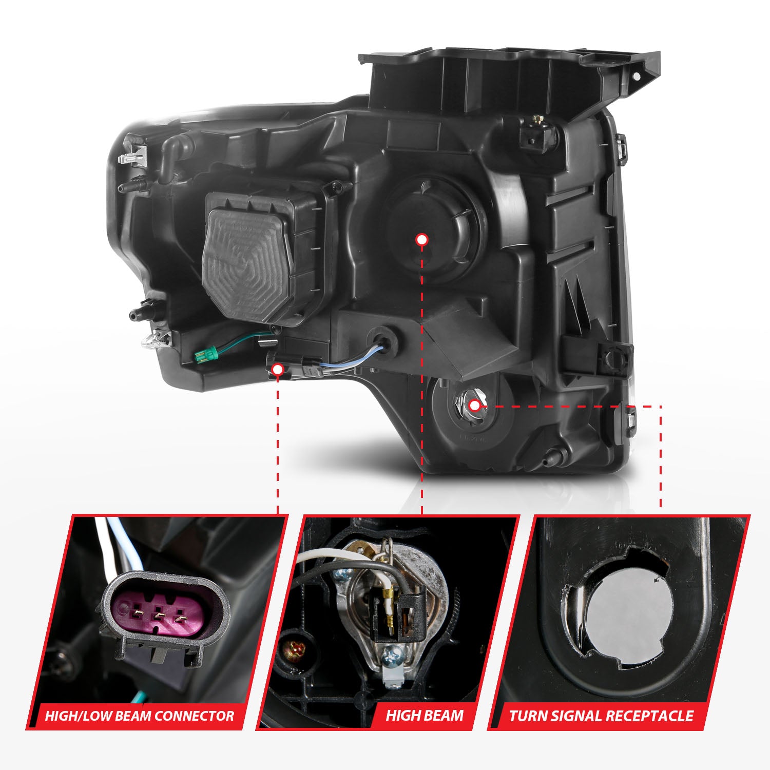 FORD F-150 09-14 PROJECTOR PLANK STYLE HEADLIGHTS BLACK (FOR HALOGEN MODELS ONLY)