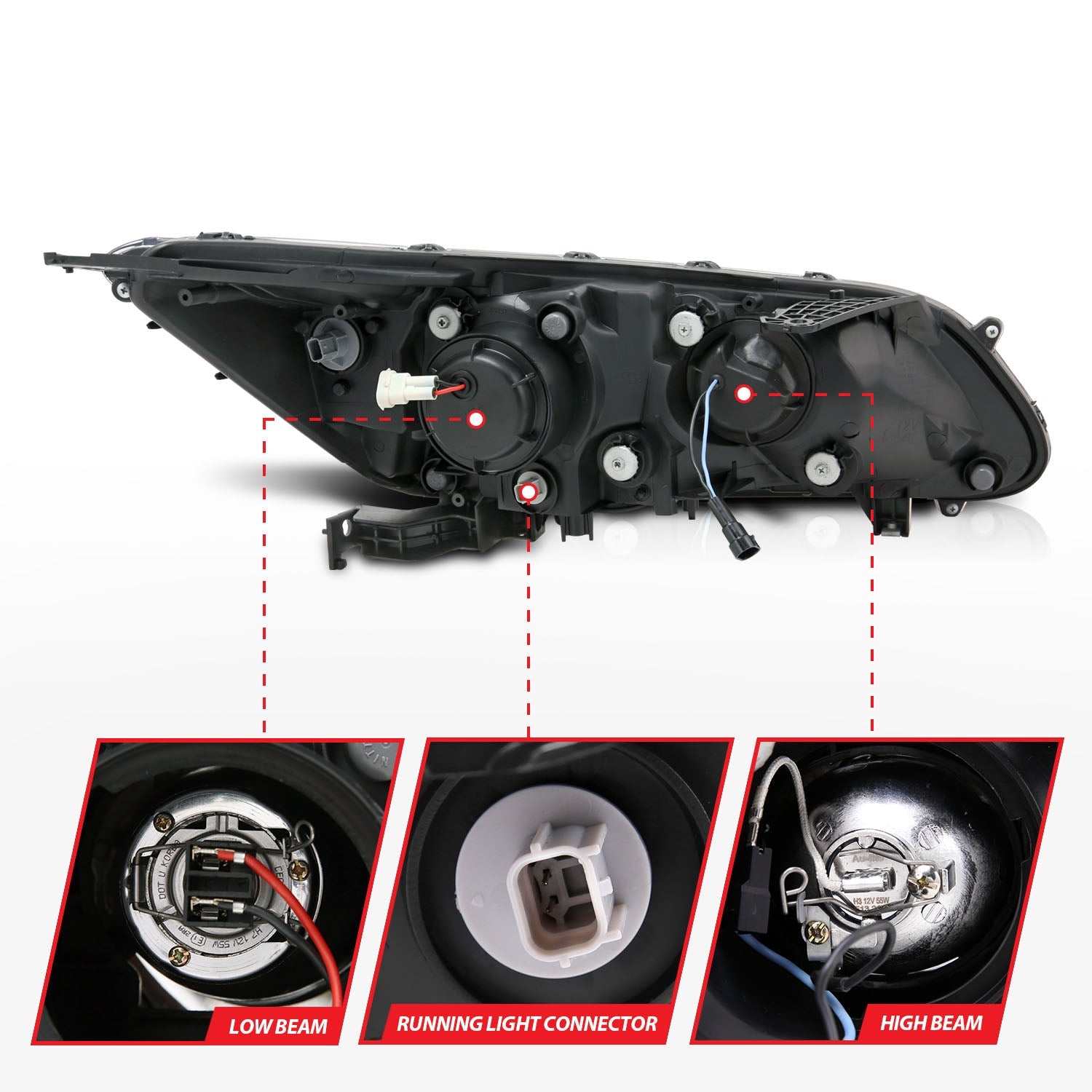 HONDA ACCORD 13-15 4DR PROJECTOR HEADLIGHTS U-BAR BLACK CLEAR