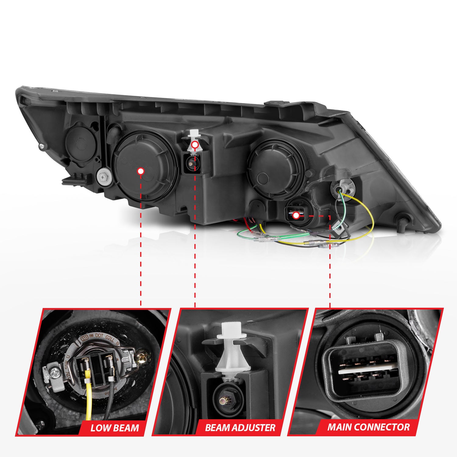 KIA SORENTO 11-13 PROJECTOR HEADLIGHTS BLACK W/ RX HALO