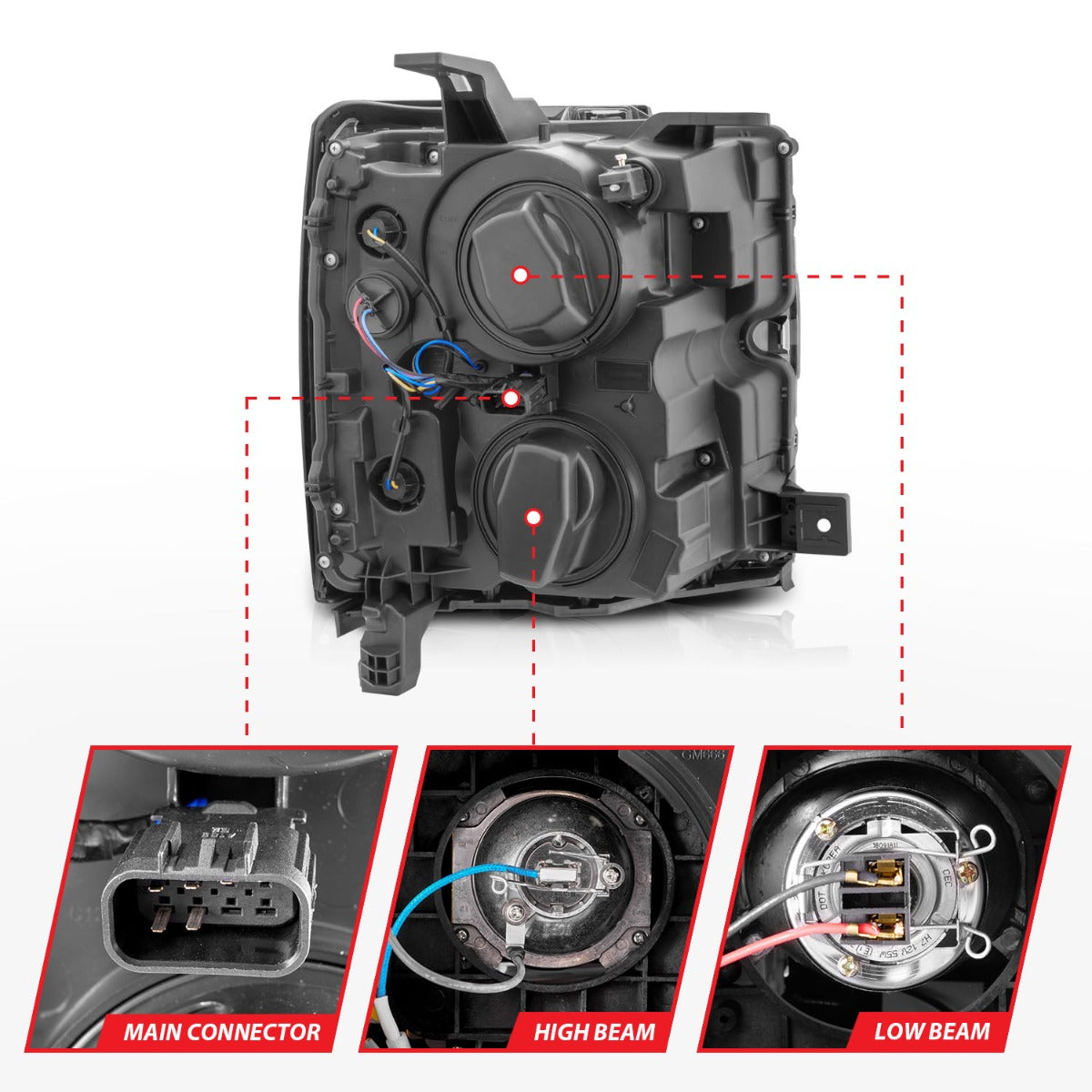 CHEVY SILVERADO 15-19 2500HD/3500HD PROJECTOR SWITCHBACK HEADLIGHTS BLACK(GLOSS BLACK TRIM)(HALOGEN MODELS ONLY)