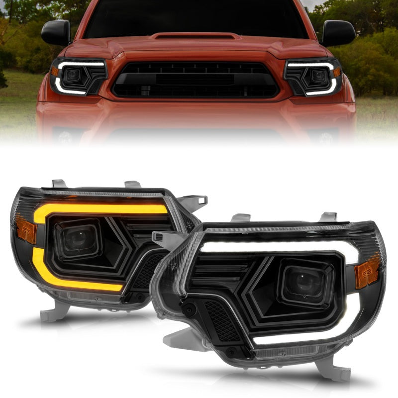 ANZO 12-15 Toyota Tacoma Projector Headlights - w/ Light Bar Switchback Black Housing-SR1 Performance
