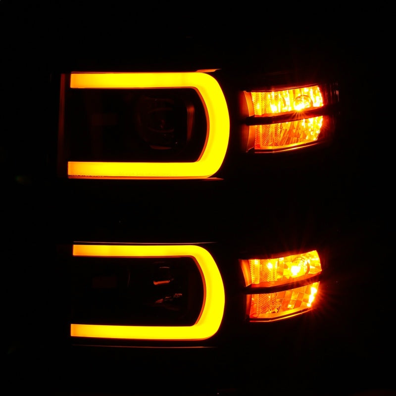 ANZO 14-15 Chevrolet Silverado 1500 Projector Headlights w/ Plank Style Switchback Black w/ Amber-SR1 Performance