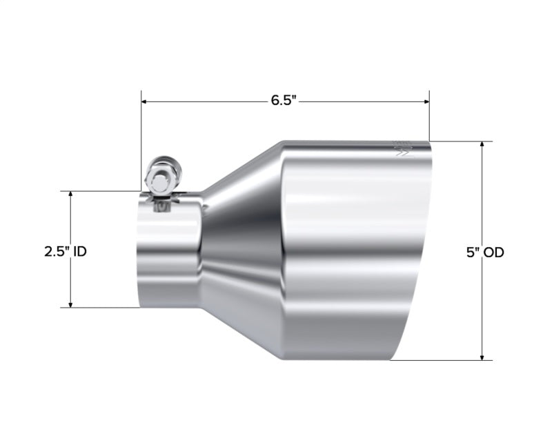 MBRP Universal T304 Stainless Steel Tip 2.5in ID / 5in OD Out / 6.5in Length Angle Cut Single Wall-SR1 Performance