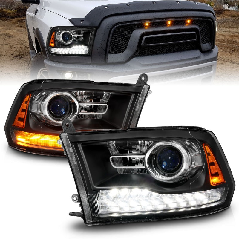 ANZO 09-18 Dodge Ram 1500/2500/3500 LED Plank Style Headlights with Switchback and Sequential Features - Matte Black Housing