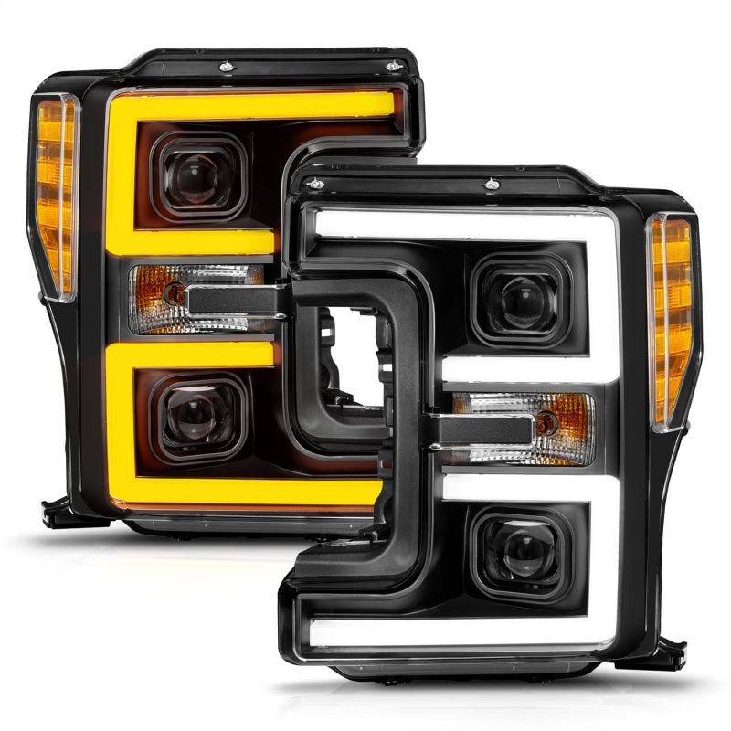 ANZO 17-19 Ford F-250/350/450 SD (w/o Factory LED) LED Proj Headlights w/Light Bar Switchback Blk-SR1 Performance