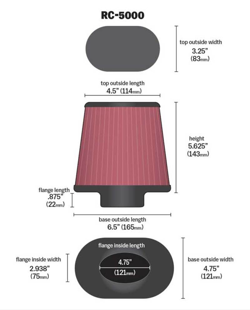 K&N Universal Chrome Filter GM TPI Custom - Oval Flange-SR1 Performance