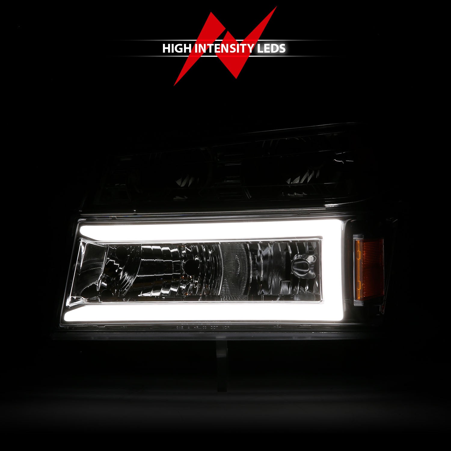 CHEVY COLORADO / GMC CANYON 04-12 CRYSTAL PLANK STYLE HEADLIGHTS CHROME W/ PARKING/SIGNAL LIGHTS 4PCS