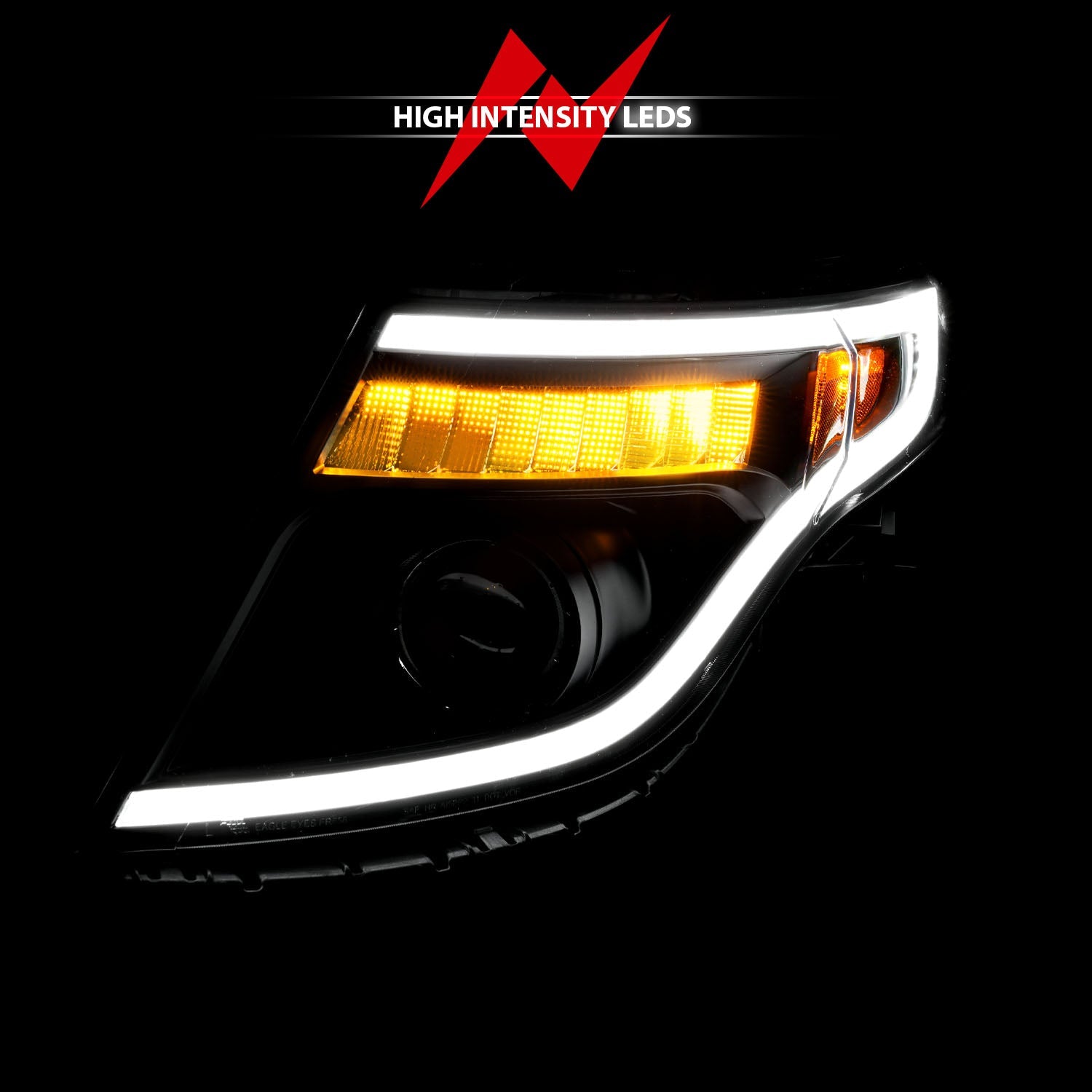 FORD EXPLORER 11-15 PROJECTOR PLANK STYLE HEADLIGHTS BLACK W/ LED SIGNAL (13-15 BASE, XLT, LIMITED)