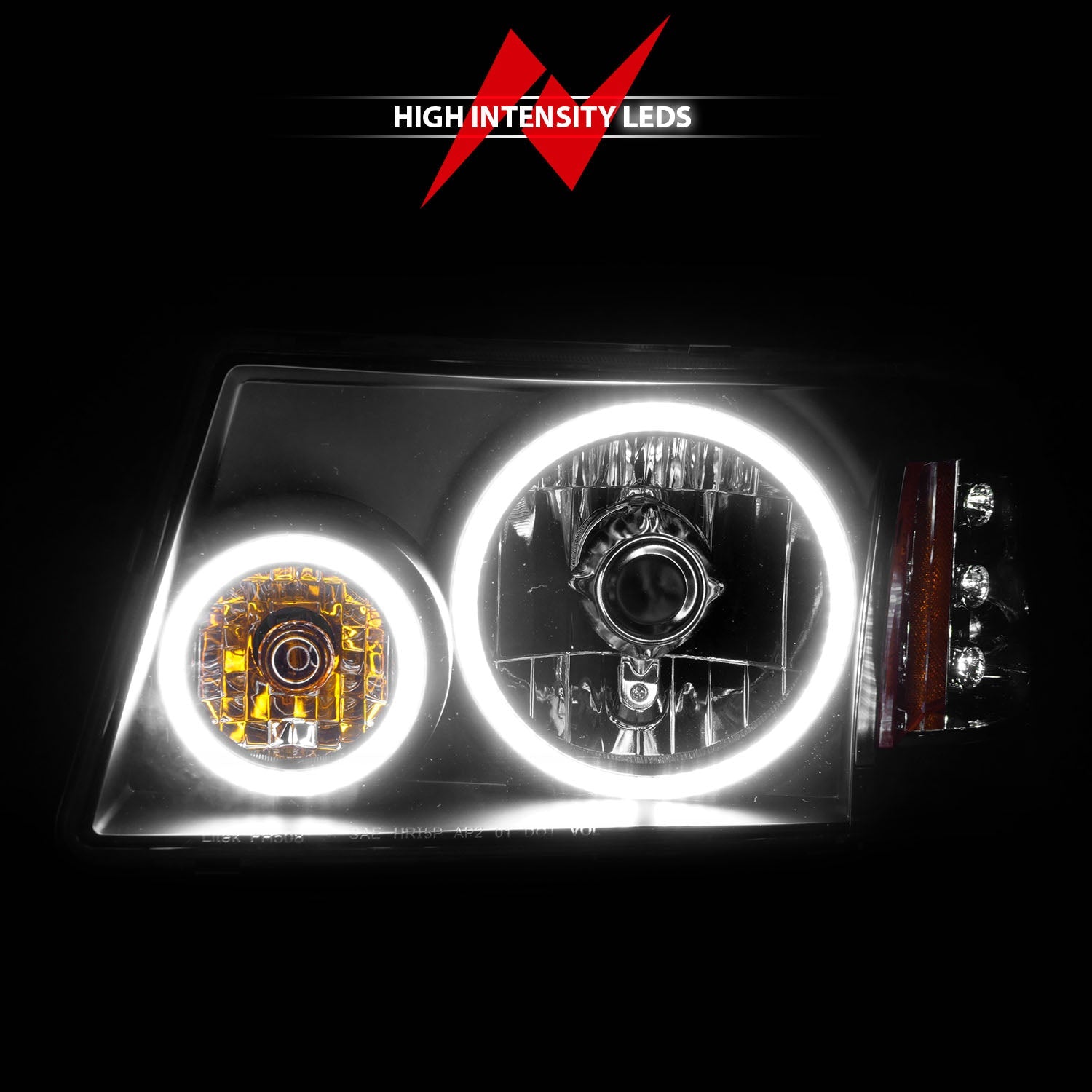 FORD RANGER 01-11 CRYSTAL HEADLIGHTS BLACK W/ RX HALO 1PC