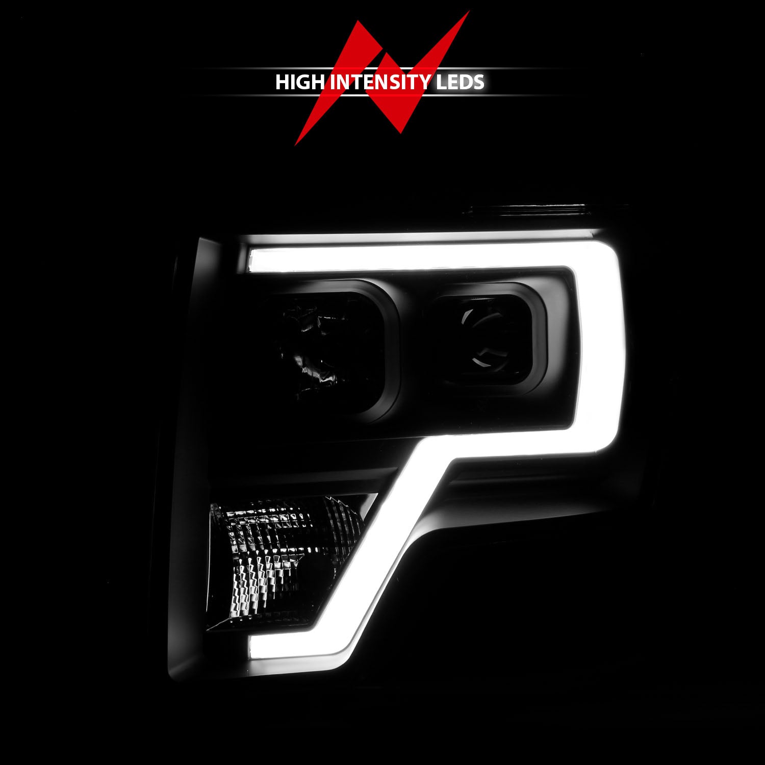 FORD F-150 09-14 PROJECTOR PLANK STYLE HEADLIGHTS BLACK (FOR HALOGEN MODELS ONLY)