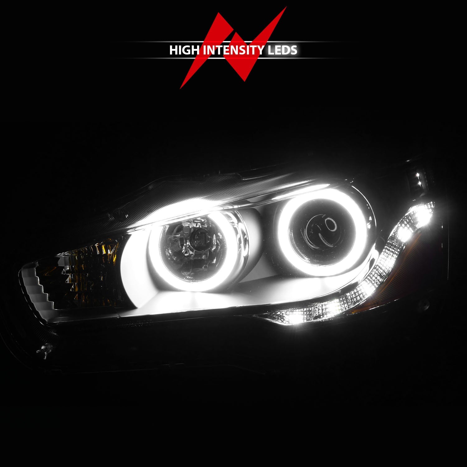MITSUBISHI LANCER 08-15 PROJECTOR HEADLIGHTS BLACK W/ RX HALO