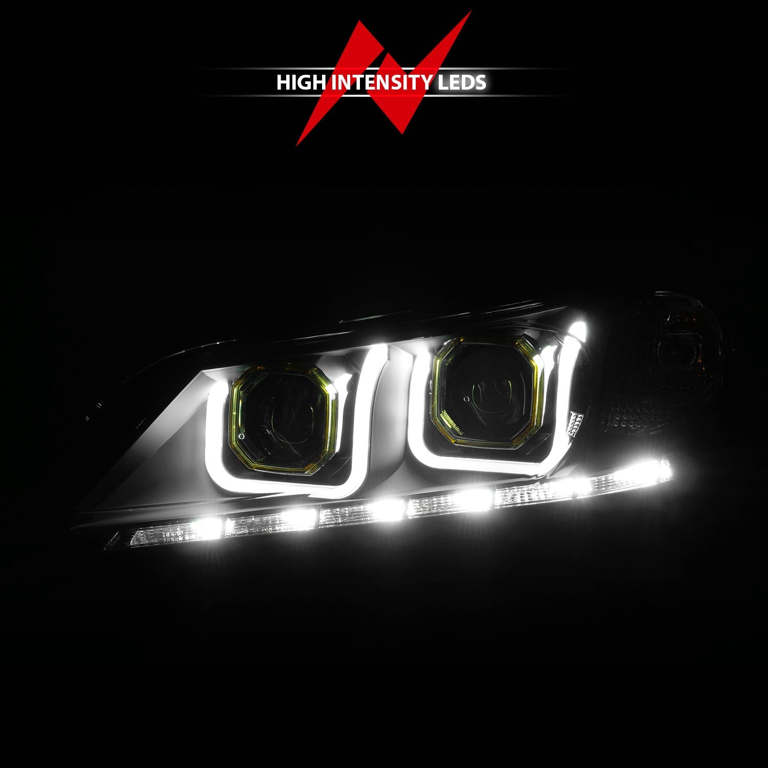 HONDA ACCORD 13-15 4DR PROJECTOR HEADLIGHTS U-BAR BLACK CLEAR