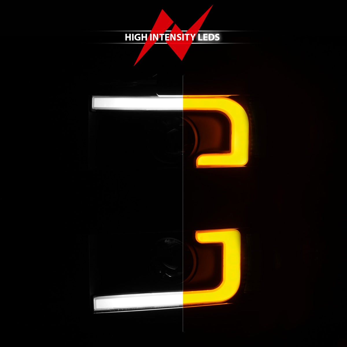 CHEVY SILVERADO 15-19 2500HD/3500HD PROJECTOR SWITCHBACK HEADLIGHTS BLACK(GLOSS BLACK TRIM)(HALOGEN MODELS ONLY)