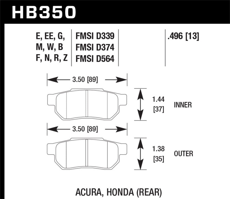 Hawk 90-01 Acura Integra (excl Type R) / 98-00 Civic Coupe Si Blue 9012 Race Rear Brake Pads-SR1 Performance
