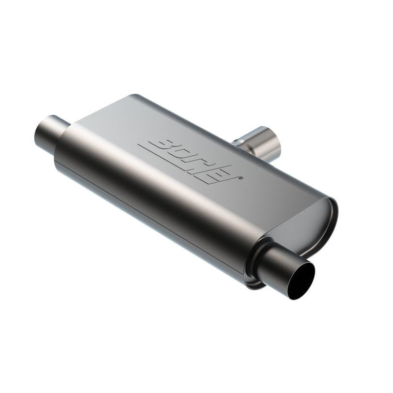 Borla T- Flow Universal Muffler - 2.5in Single Inlet/2.5in Dual Outlet 24in OAL 4.25x9.10x18in Body-SR1 Performance