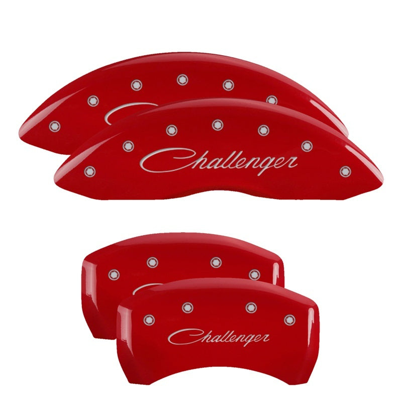 MGP 4 Caliper Covers Engraved Front & Rear Cursive/Challenger Red finish silver-SR1 Performance
